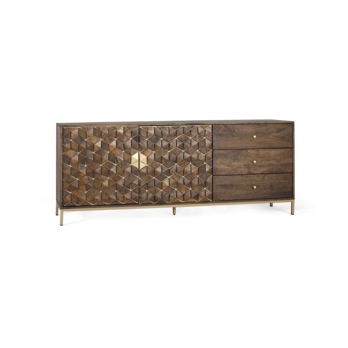 Bahut 3 tiroirs 2 portes Bois Marron - marron, DECORATION D’AUTREFOIS