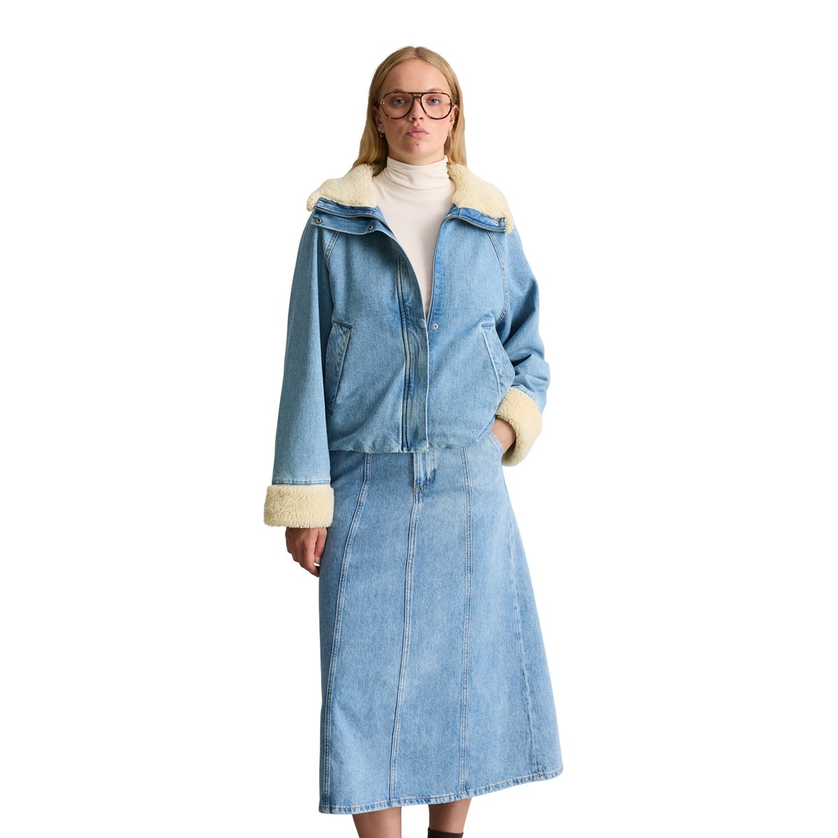 Veste en jean décontractée avec une doublure aspect peau d'agneau bleu, MARC O’POLO DENIM