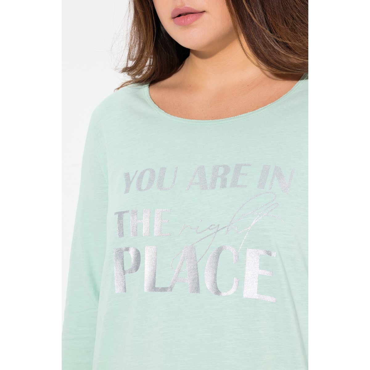 T-shirt à message métallique menthe verte, ULLA POPKEN