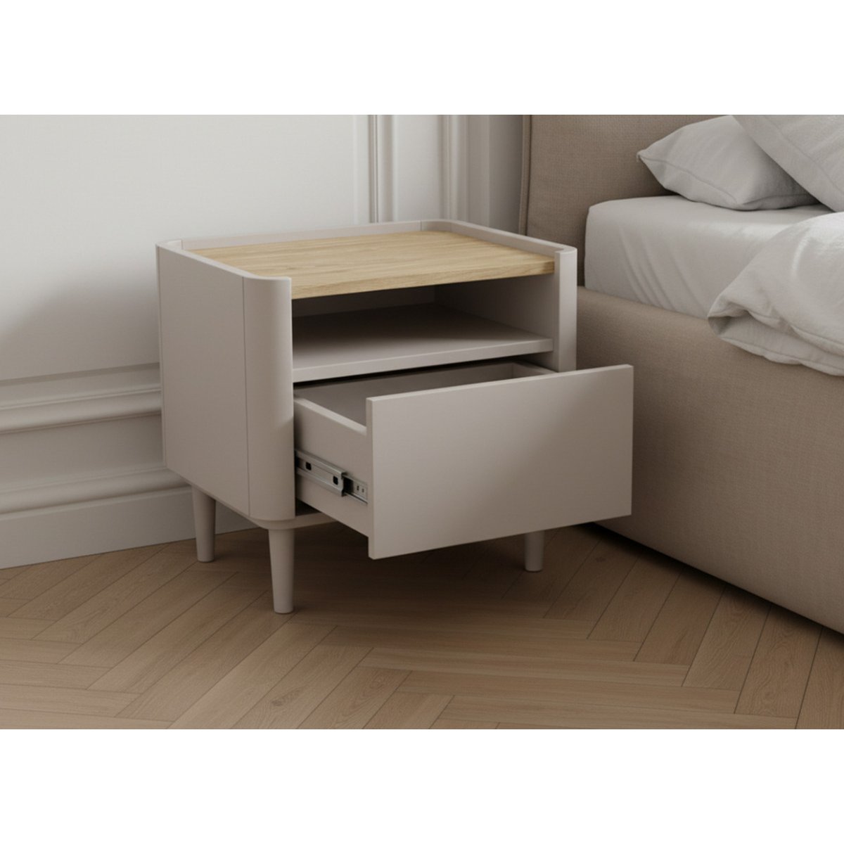 Table de chevet , ANYA beige, BOBOCHIC