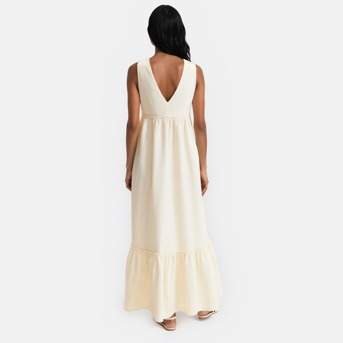Robe longue col V sans manches à volant ivoire, LA REDOUTE COLLECTIONS