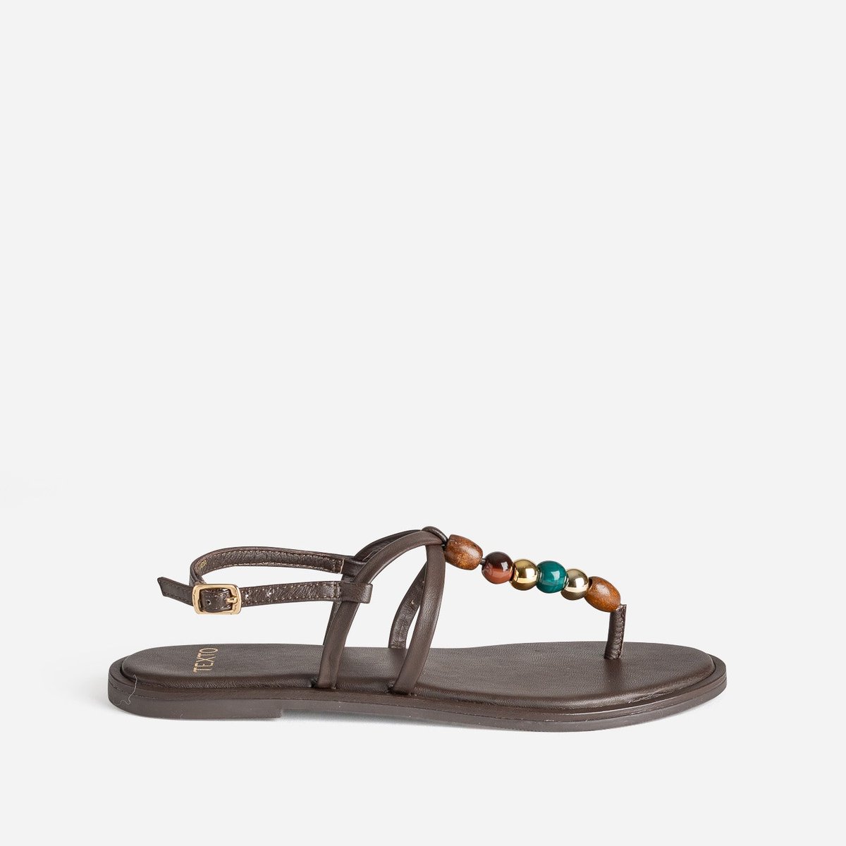 Sandale Plate en cuir NASSERA chocolat, TEXTO