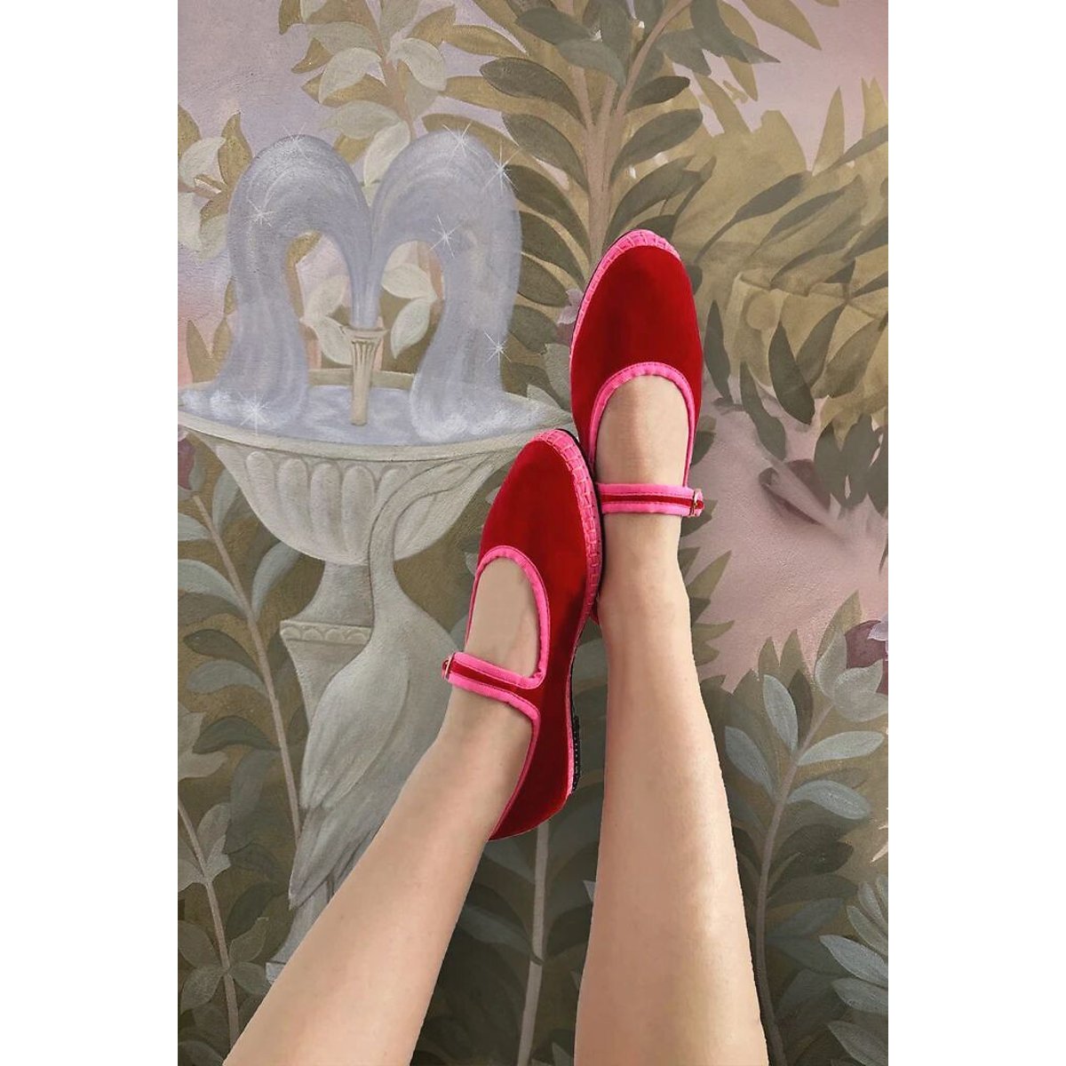 Aurélie Velour Mary-Jane Ballet Pumps red/pink, FLABELUS