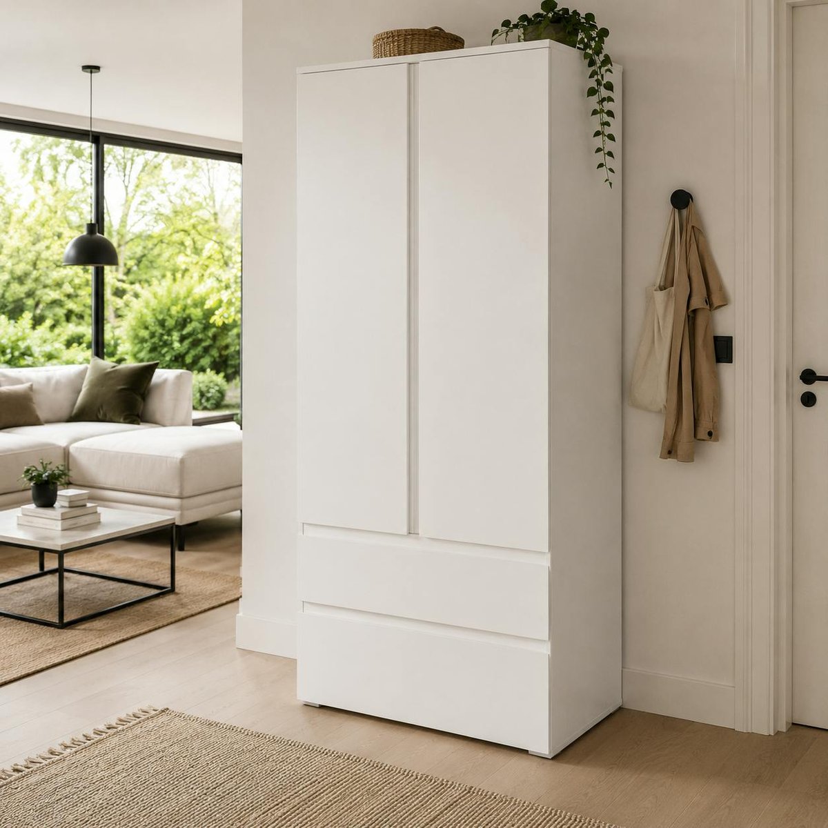 Armoire penderie blanche 2 portes 2 tiroirs ALVA blanc, PIER IMPORT