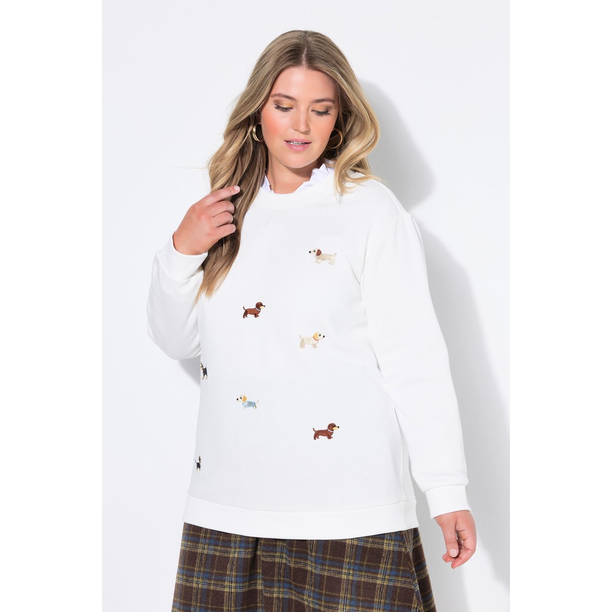 Pull broderie teckels blanc cassé, ULLA POPKEN
