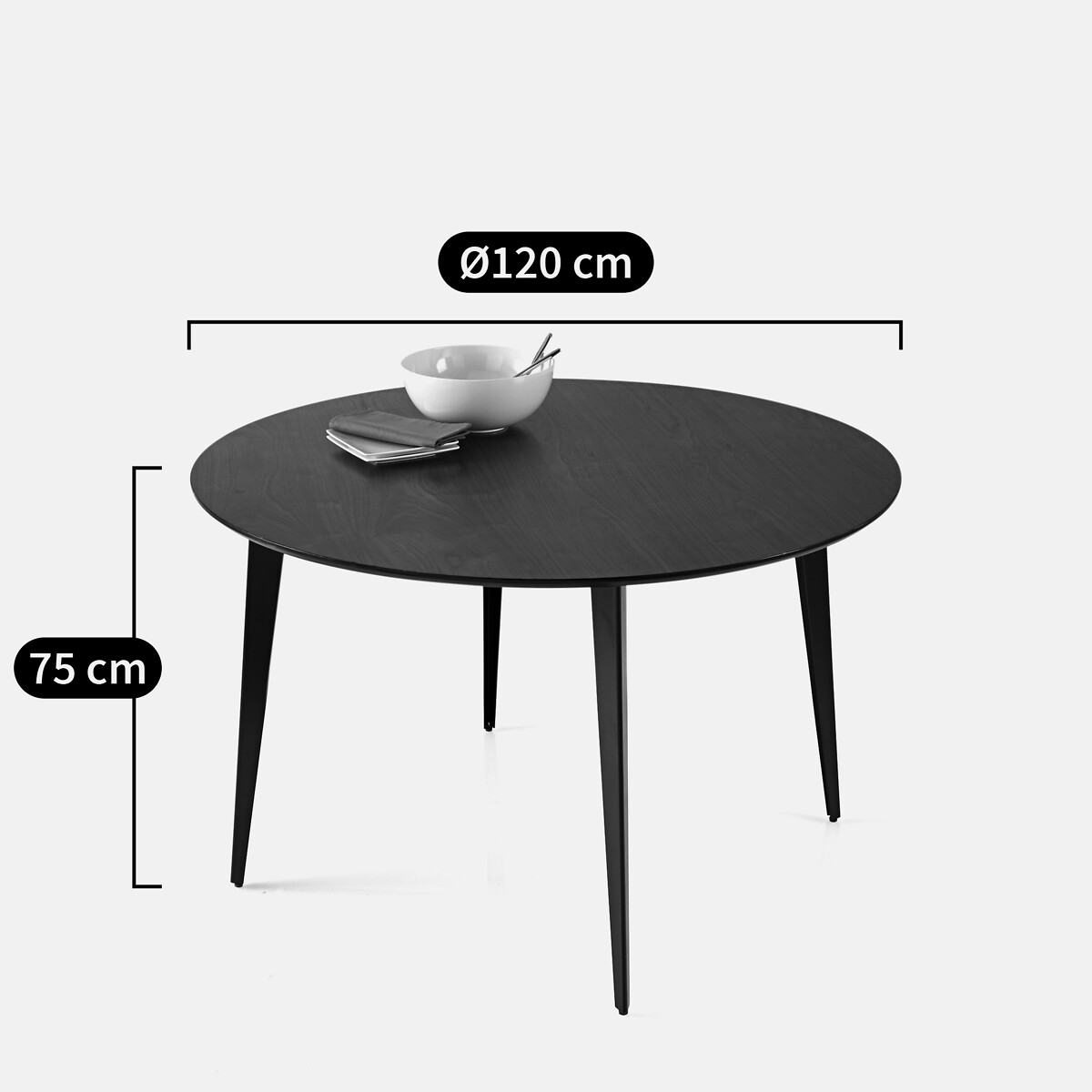 Eettafel, rond, vintage, walnootfineer, WATFORD notenhout, LA REDOUTE INTERIEURS