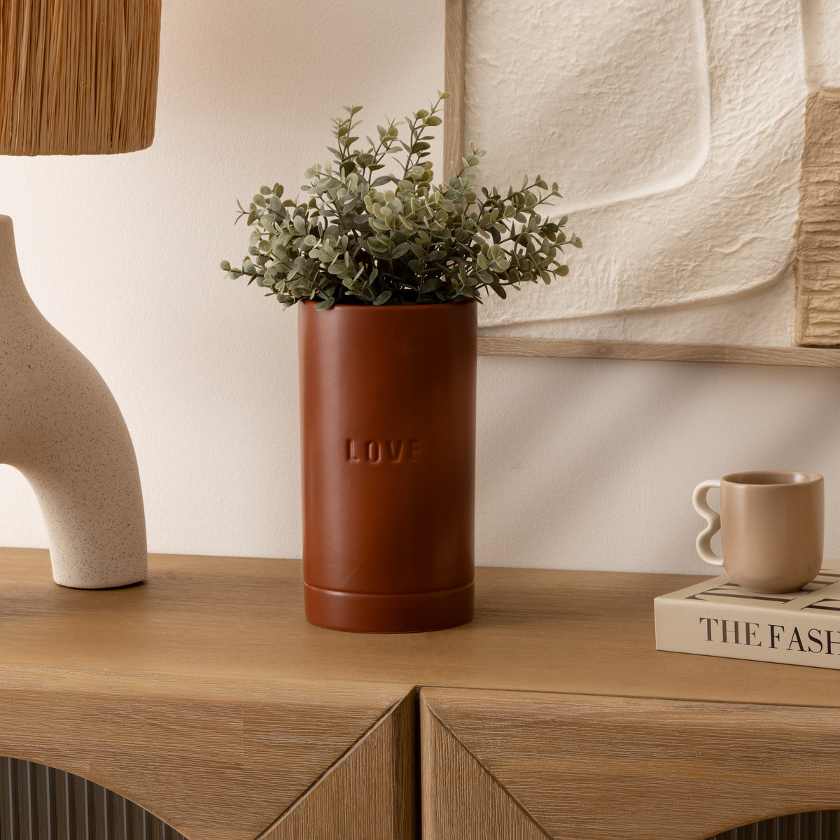 Vase cylindre en dolomite émaillée AVI marron caramel, ATMOSPHERA