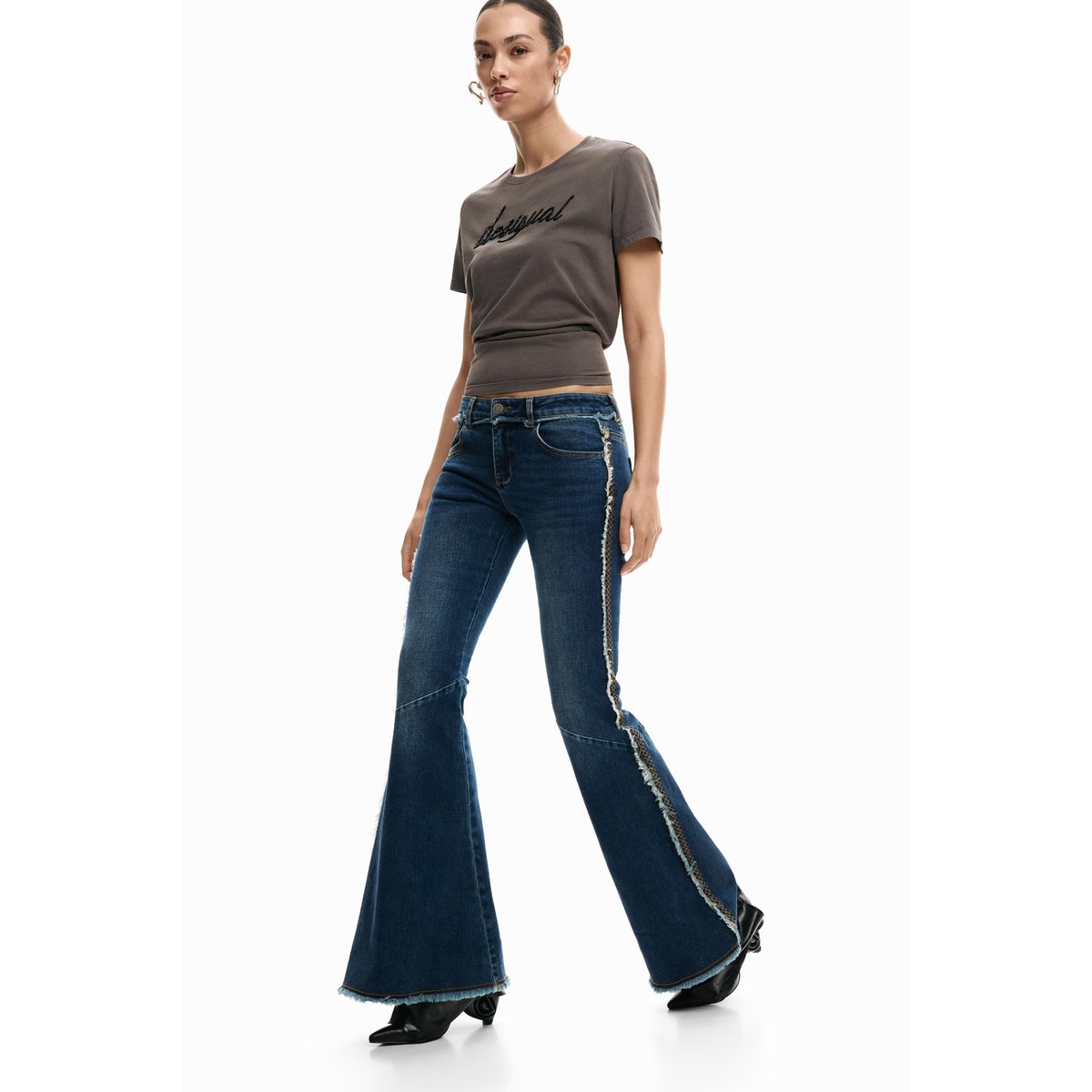 Jean flare effiloché bleu, DESIGUAL