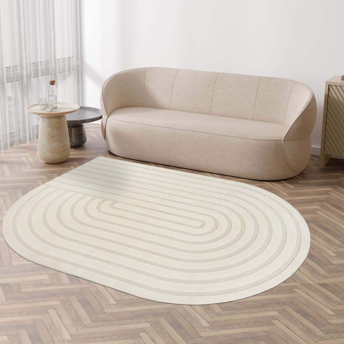 Tapis salon LYN9 SPIRATRO - Tapis forme original en relief crème, UN AMOUR DE TAPIS