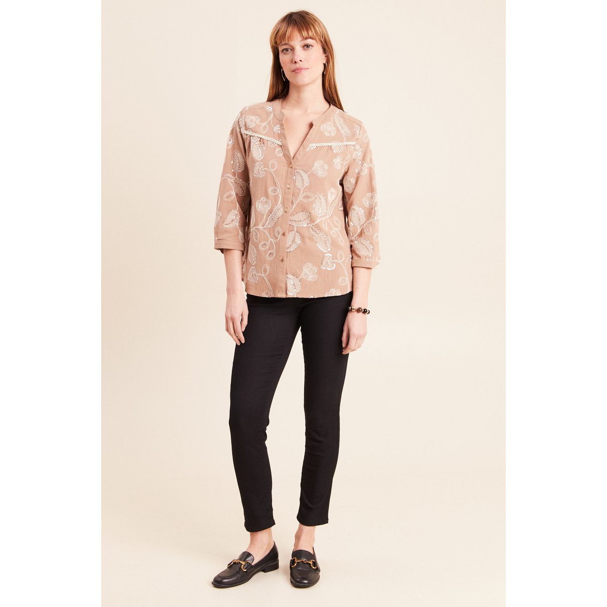 Blouse col tunisien manches 3/4 beige, BREAL