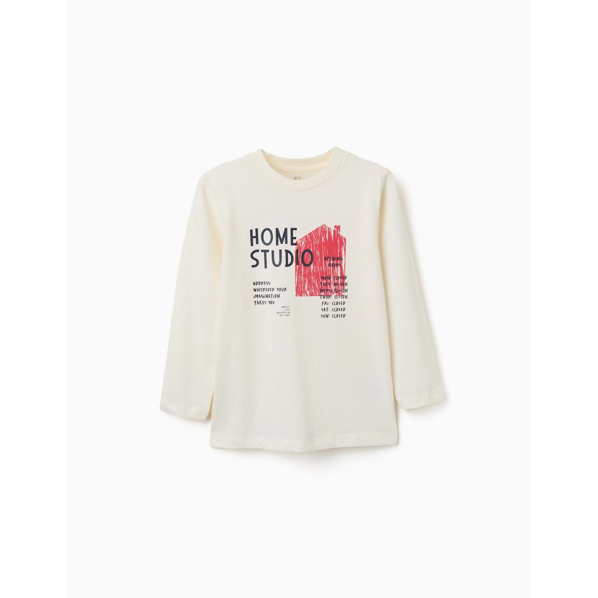 T-shirt en coton à manches longues avec imprimé Create blanc, ZIPPY