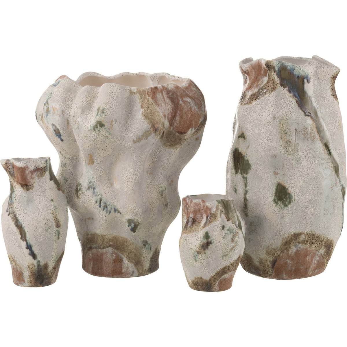 Vase décoratif en porcelaine forme organique beige argile moucheté marron vert, RECOLLECTION