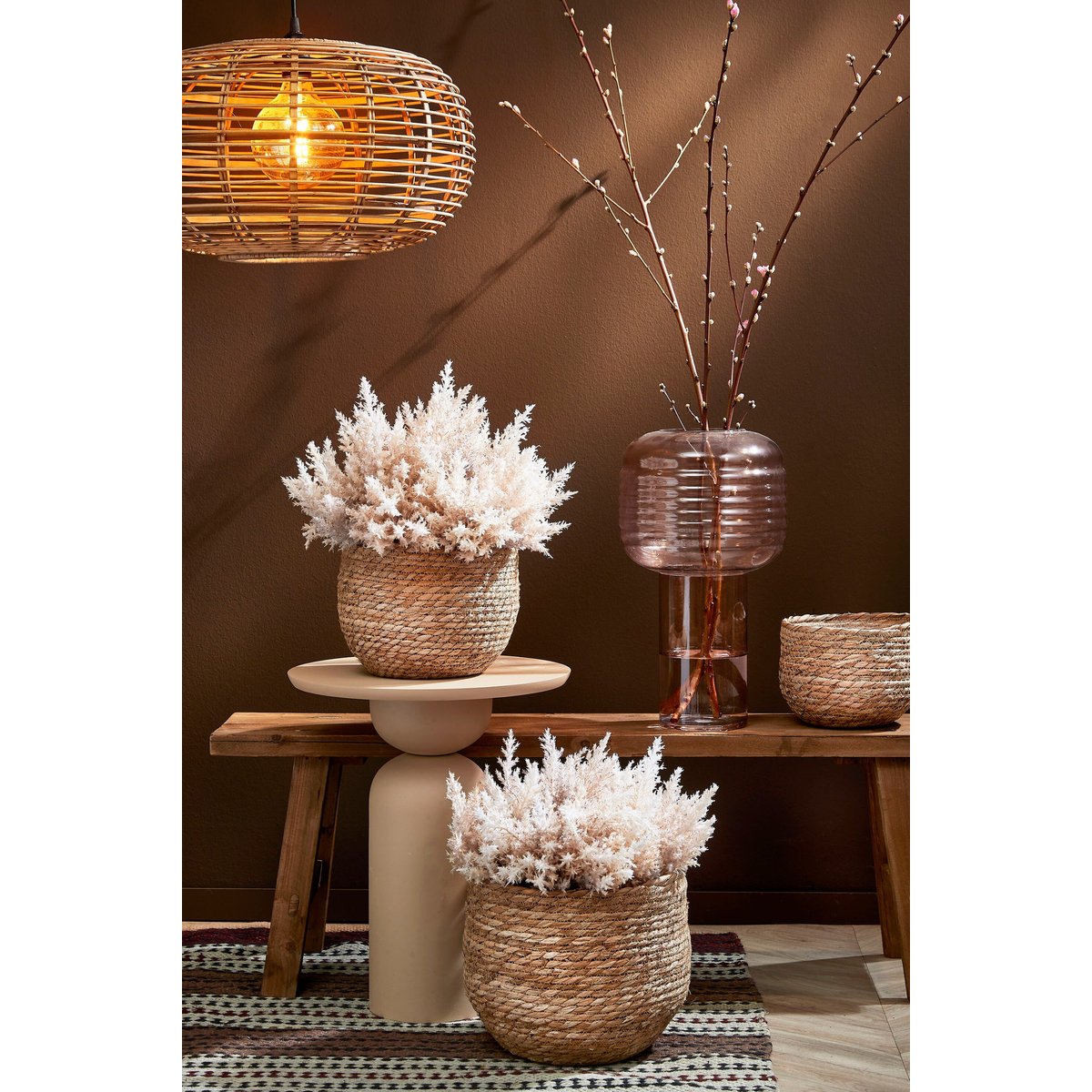 Panier à plantes en jonc de mer tressé Ø22 cm JORCK marron clair, MICA DECORATIONS