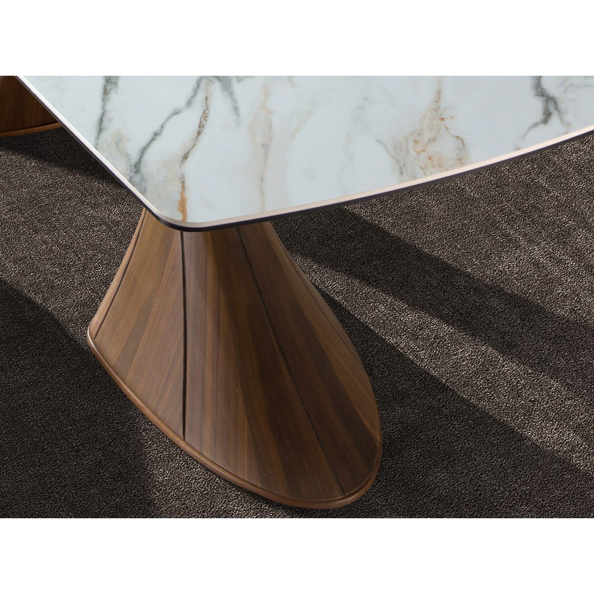 Table de salle à manger ovale en forme de tonneau, marbre en porcelaine et noyer white | walnut, ANGEL CERDA