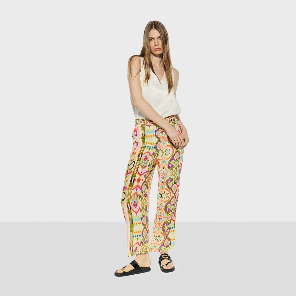 Pantalon fluide avec fermeture éclair dissimulée beige, LOLA CASADEMUNT