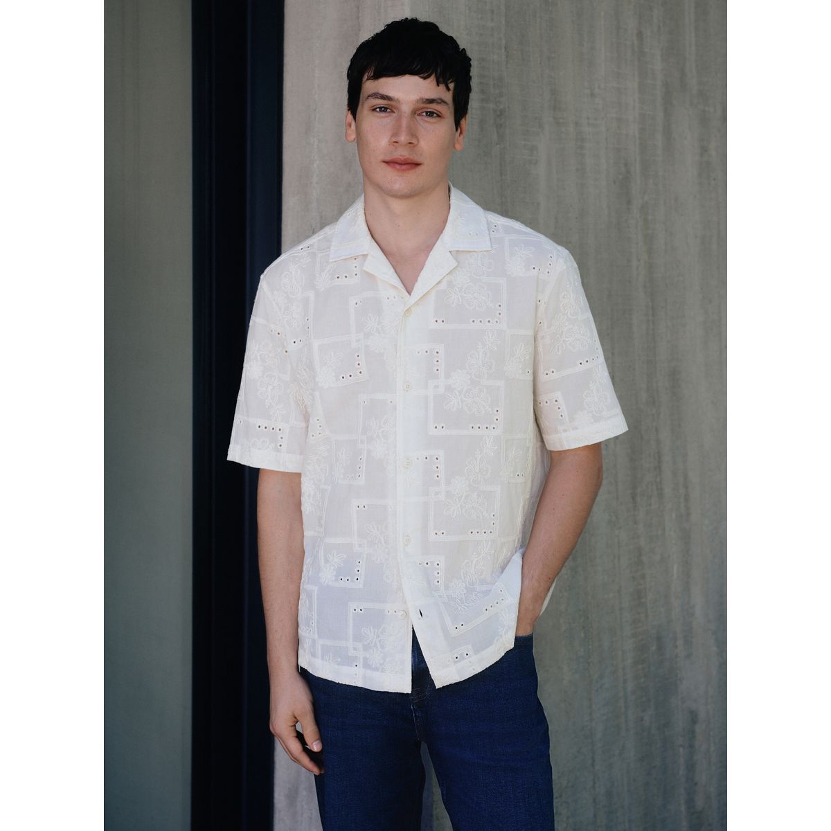 Chemise à manches courtes et motifs brodés blanc écru, NEXT