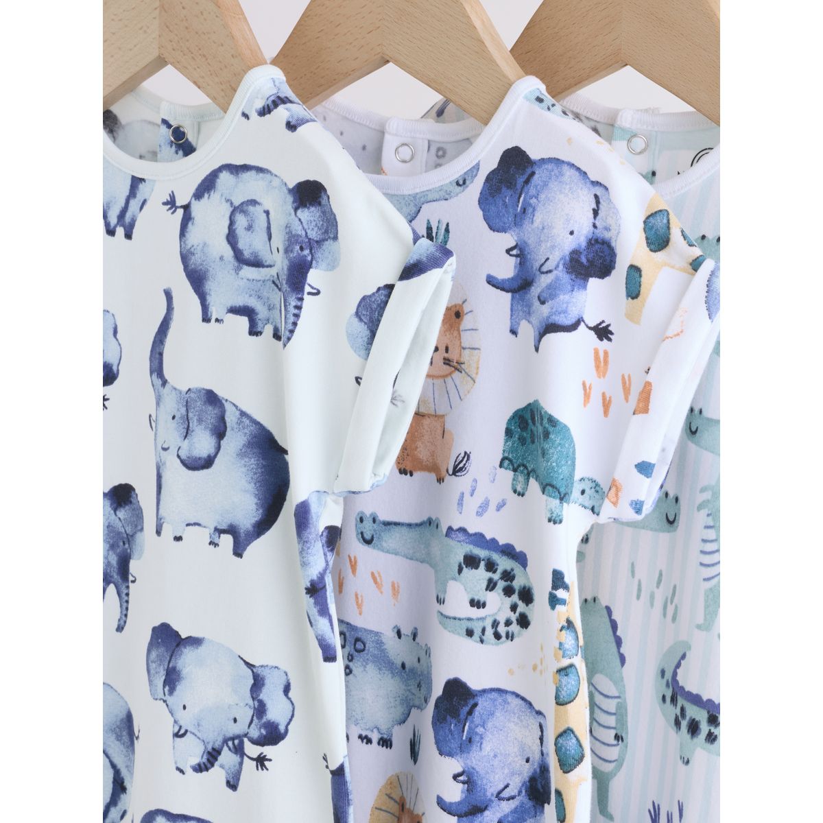Lot de 3 grenouillères en jersey bébé popper imprimé animal aquarelle bleue, NEXT