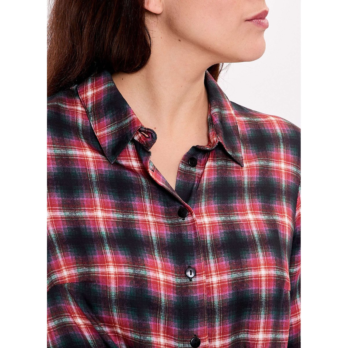 Robe chemise midi fluide à nouer TESSY rouge check, LA FIANCÉE