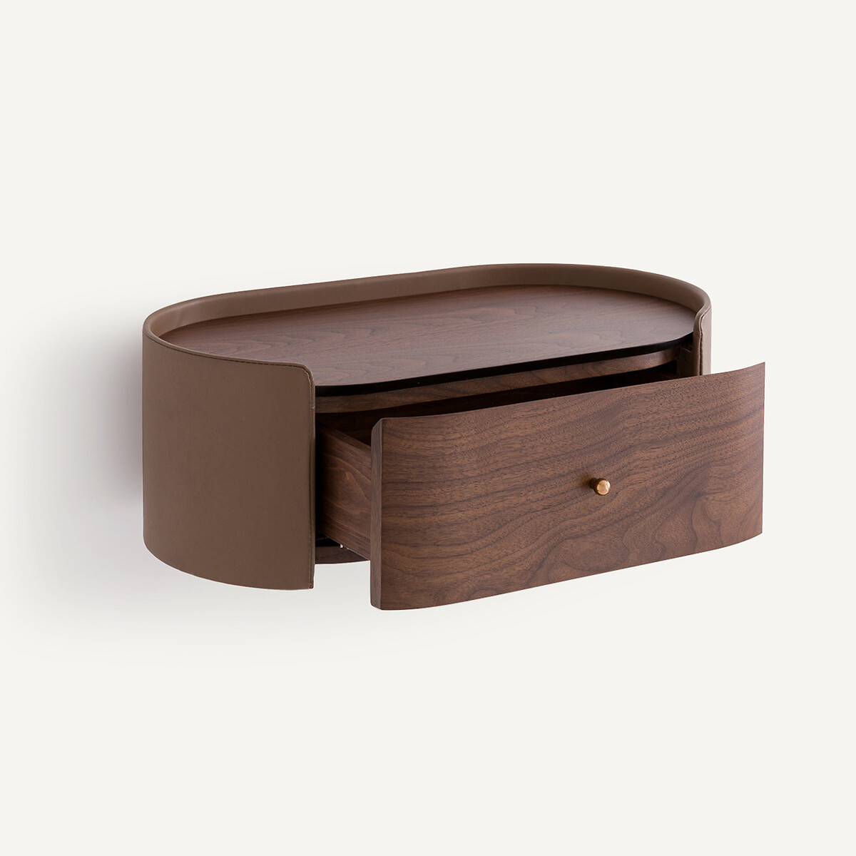 Chevet suspendu plaqué noyer et cuir, Firmo noyer, AM.PM