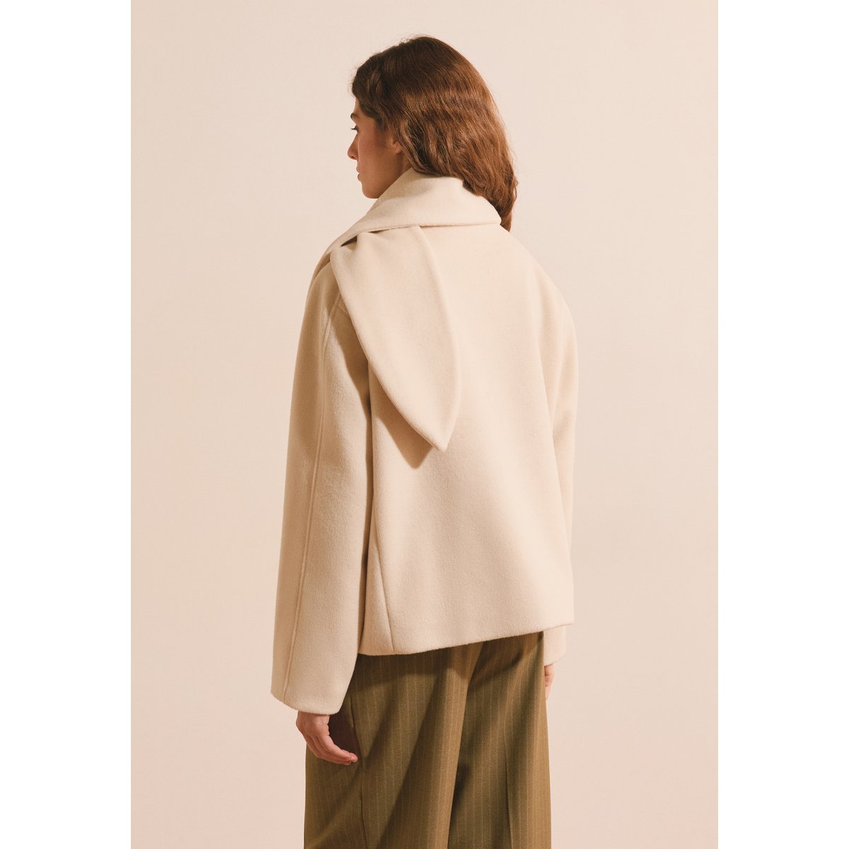 Manteau court avec écharpe intégrée et laine MANOU lin, ETAM