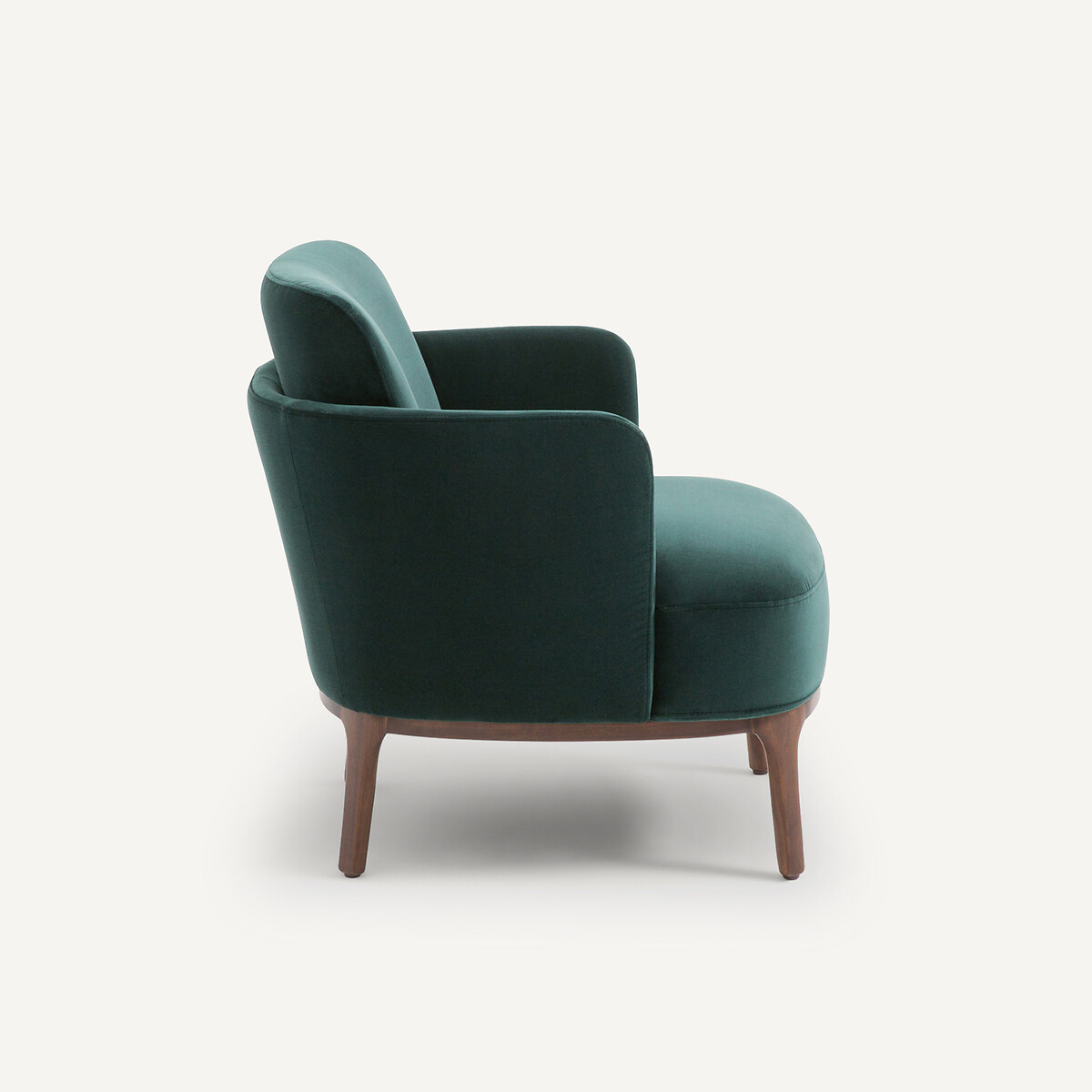 Fauteuil pied noyer massif et velours, Jabote vert anglais, AM.PM