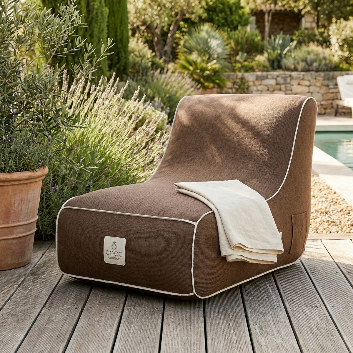 Fauteuil gonflable riviera en olefin couleur vert d'eau 105x75x75 cm chocolat, COCO LOUNGE