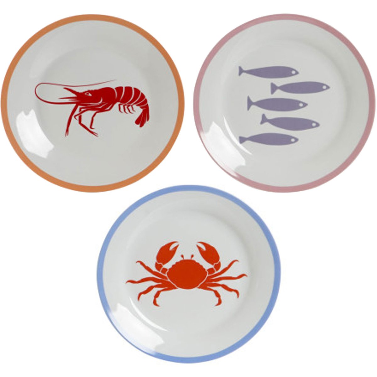 Set de 3 assiettes en porcelaine motif marin 27x27x2cm multicolore, WADIGA