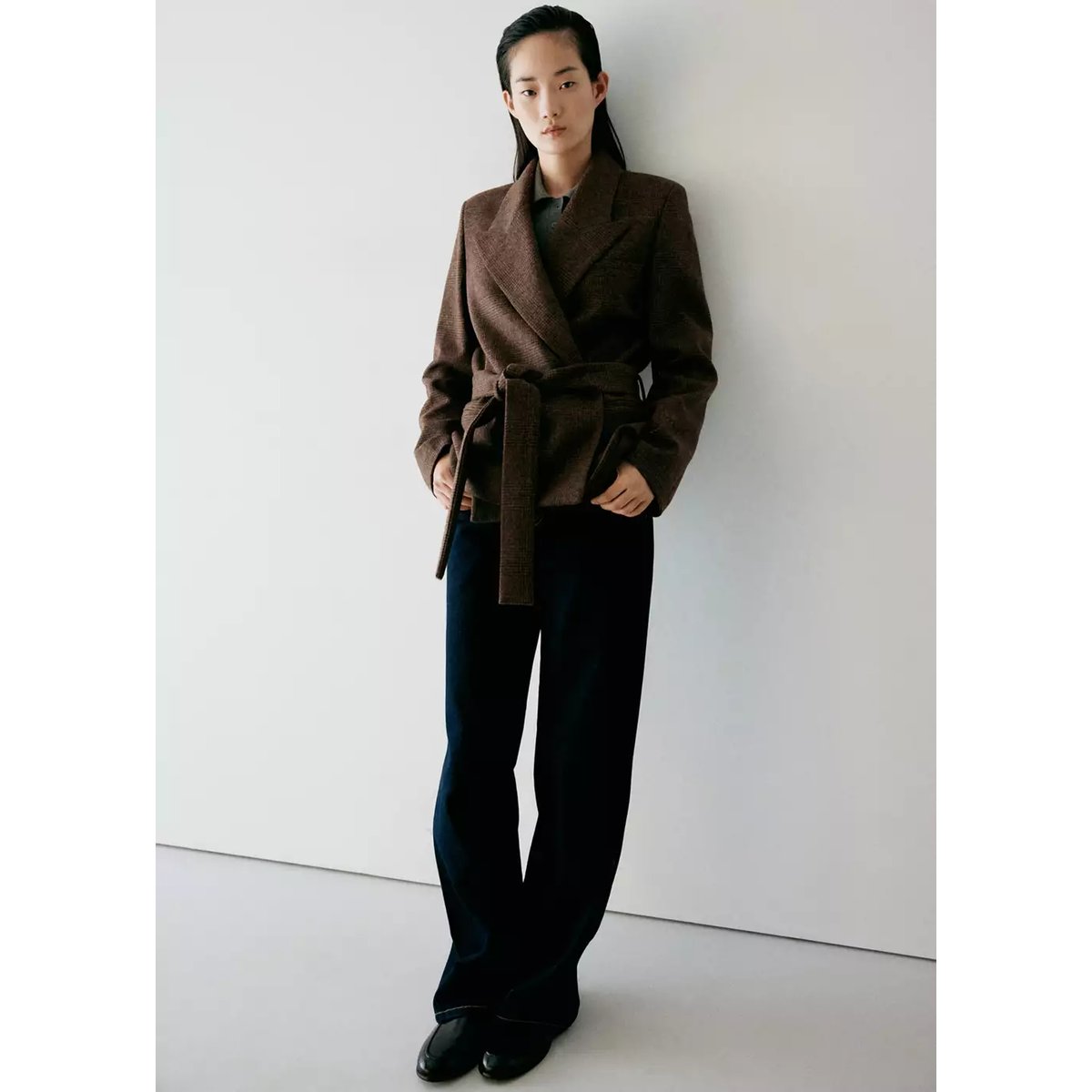 Veste laine à carreaux marron moyen, MANGO