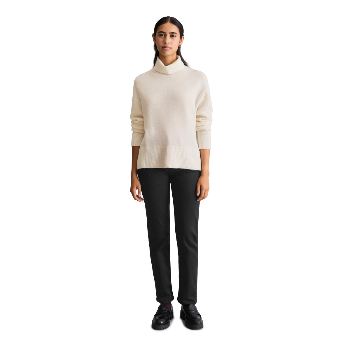 Pull à col roulé ample en mélange de laine vierge douce blanc, MARC O’POLO DENIM