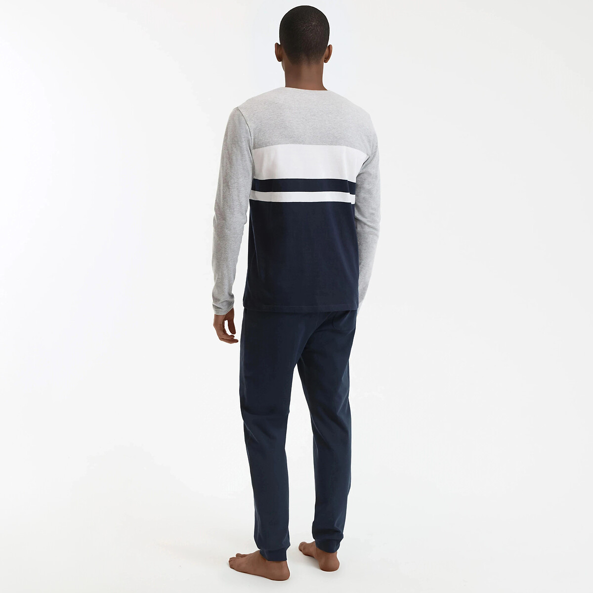 Pyjama color block bleu marine/blanc/gris chiné, LA REDOUTE COLLECTIONS