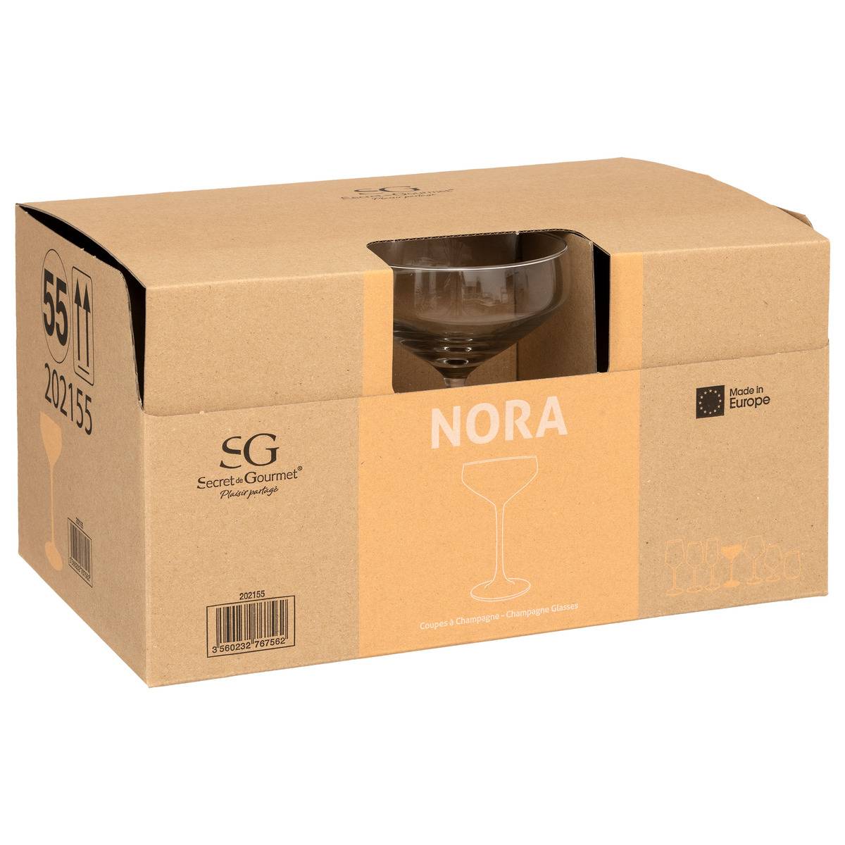Lot de 6 coupes à champagne en verre 30 cl NORA transparent, SECRET DE GOURMET