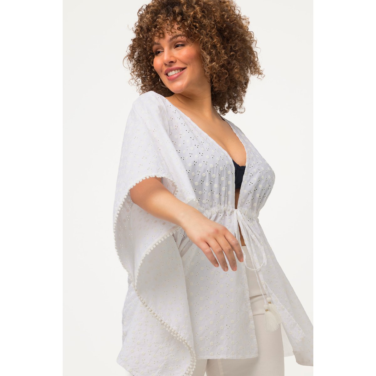 Blouse style kimono oversized à manches 3/4. blanc neige, ULLA POPKEN