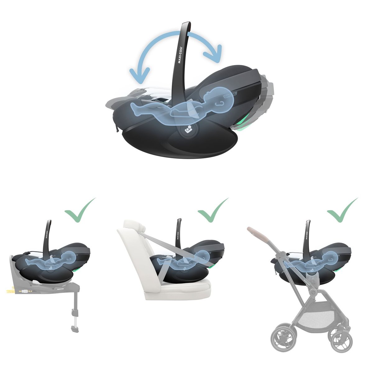 Pack Poussette Naissance Oxford+, Cosi Pebble 360 Pro 2, Embase FamilyFix 360 Pro twillic graphite, MAXI COSI