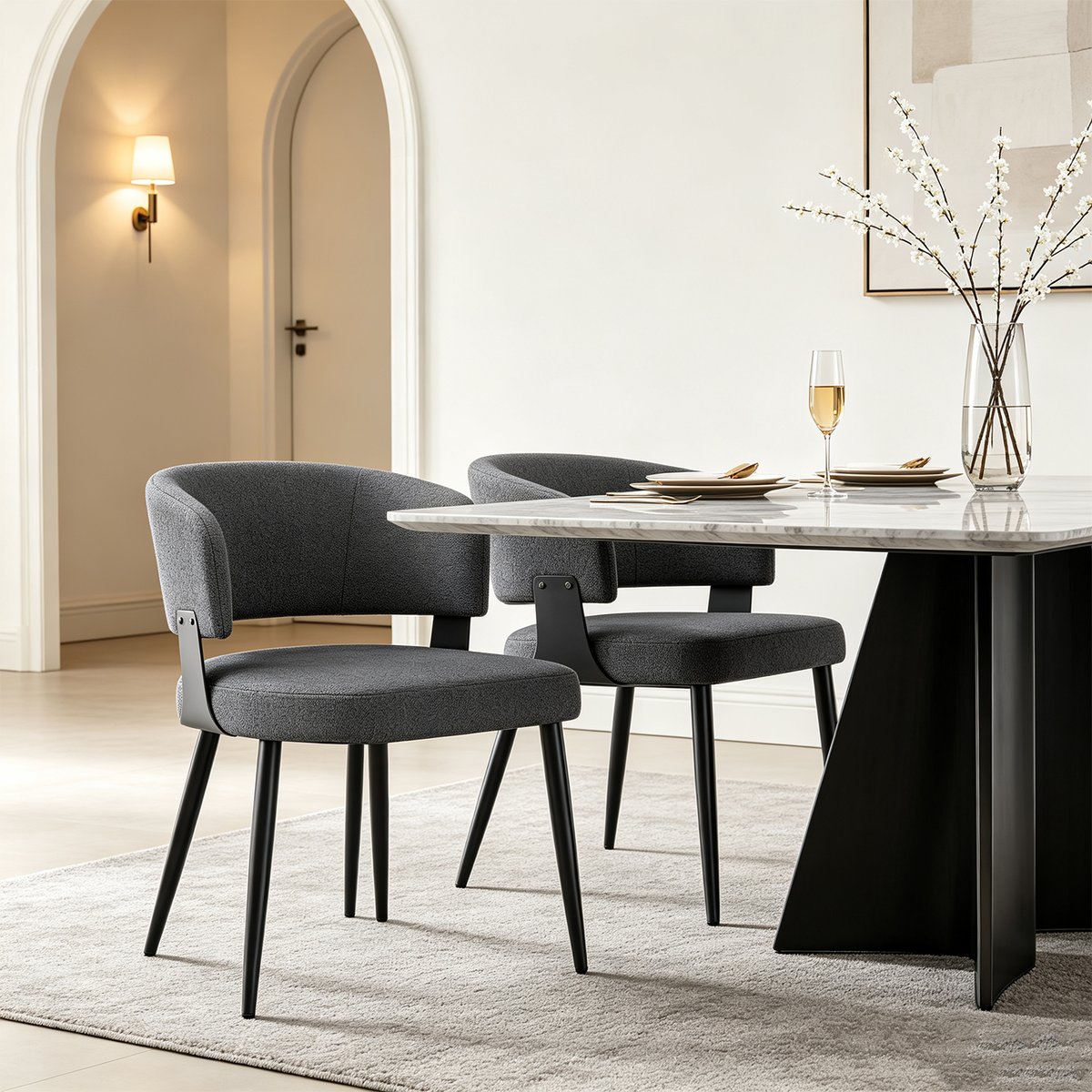 Lot de 2 chaises de salle à manger style industriel en tissu, CASEMI gris, MEUBLES COSY