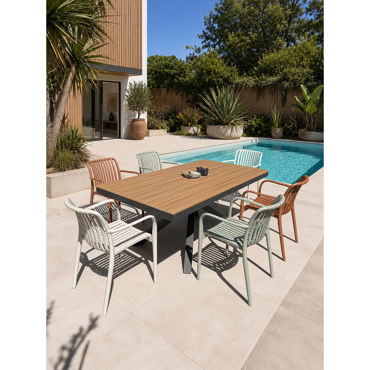 Ensemble repas de jardin 6 places en alu LAMU gris anthracite, DCB GARDEN
