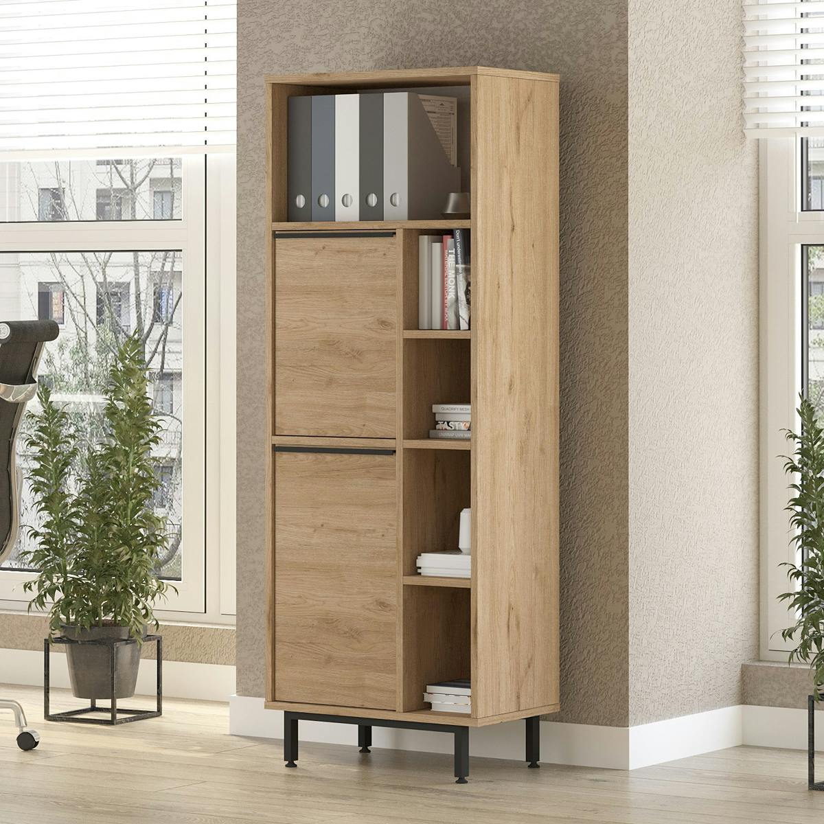 Meuble rangement bureau décor bois 2 portes 4 niches JENA bois naturel, PIER IMPORT