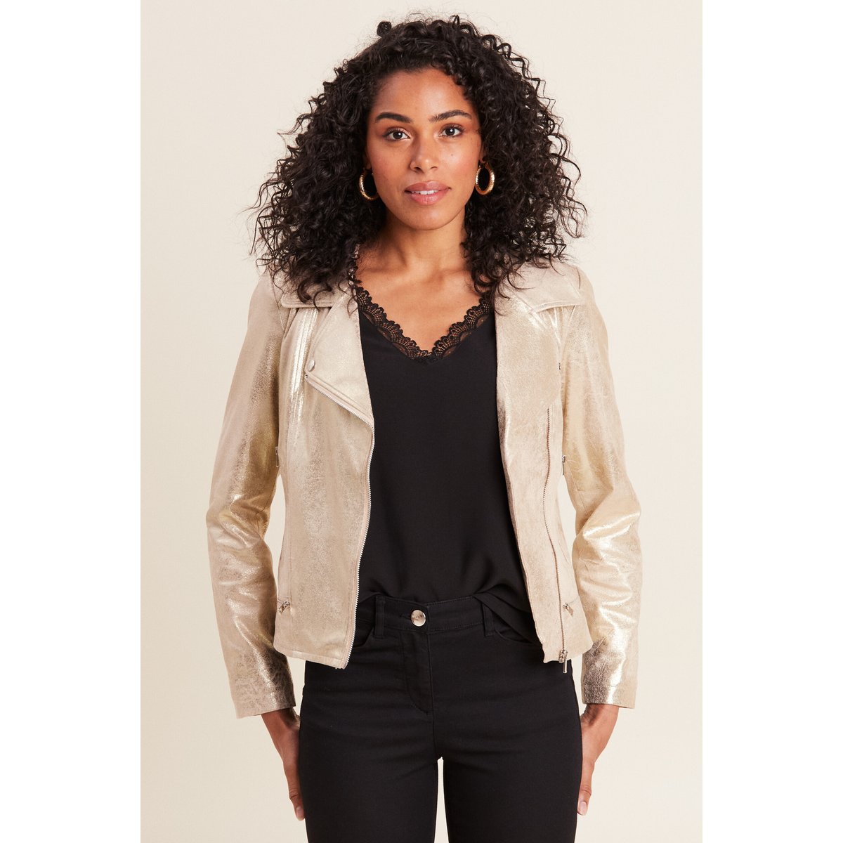 Veste esprit motard zippée couleur or, BREAL