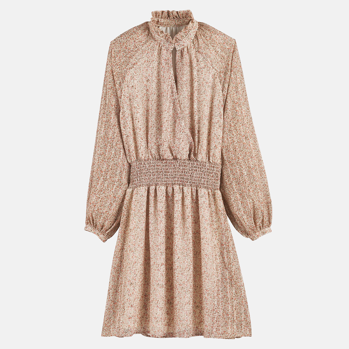 Floral Print Long Sleeve Victorian Collar Mini Dress pink, LA REDOUTE COLLECTIONS