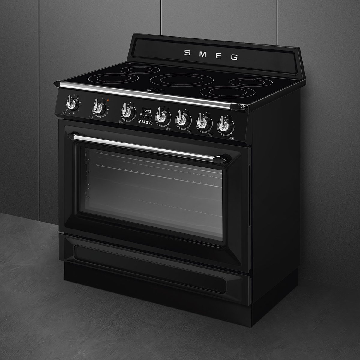 Piano de cuisson induction 90cm Vapor Clean noir brillant, SMEG