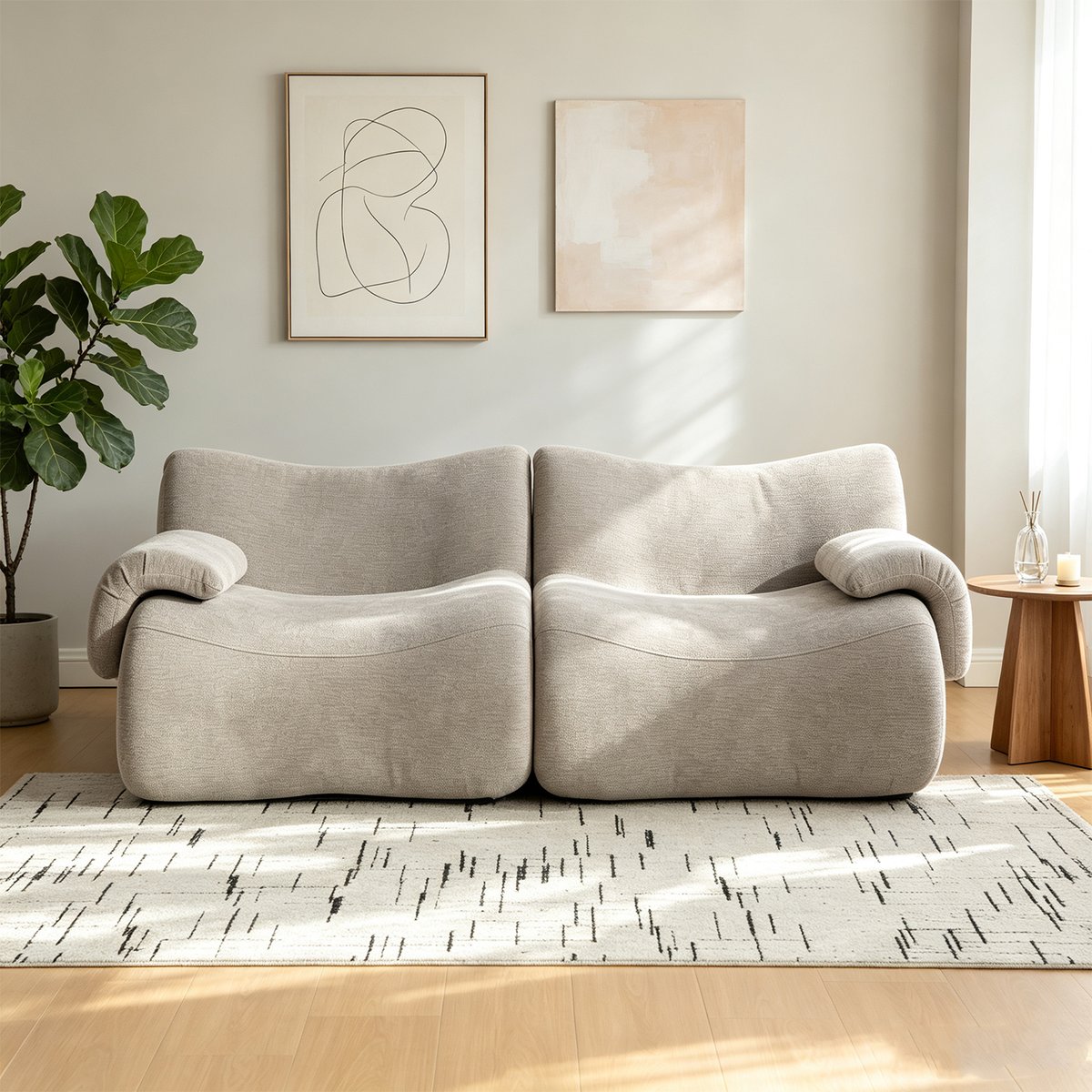 Canapé droit compressé 2 places design moderne, CLOUD taupe, MEUBLES COSY