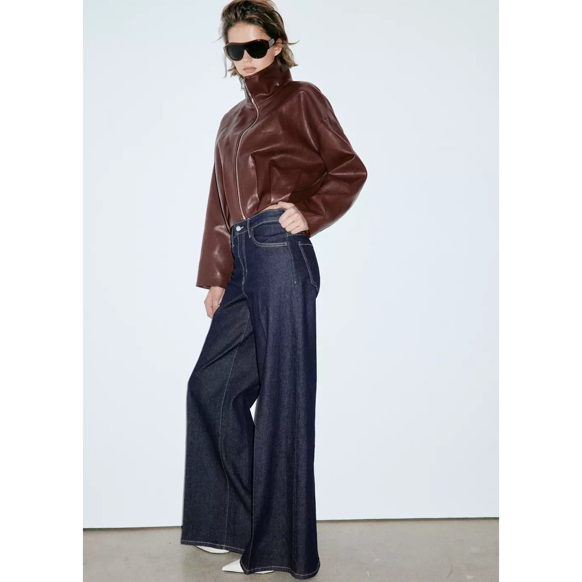 Jean taille haute wideleg bleu, MANGO
