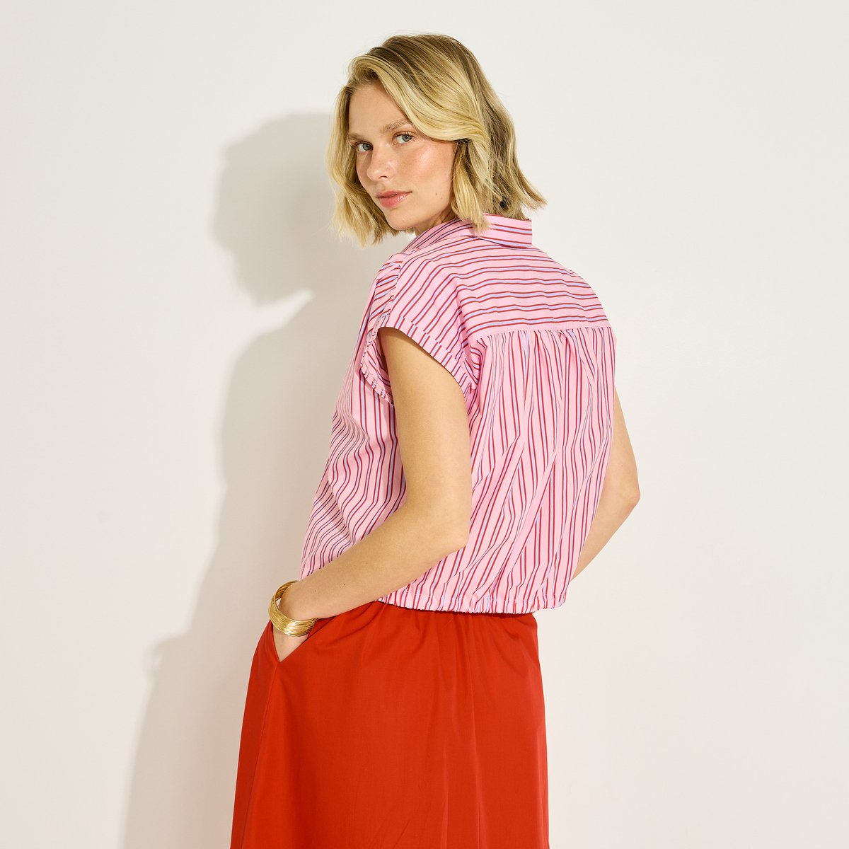 Chemise courte à rayures rose, GRAIN DE MALICE