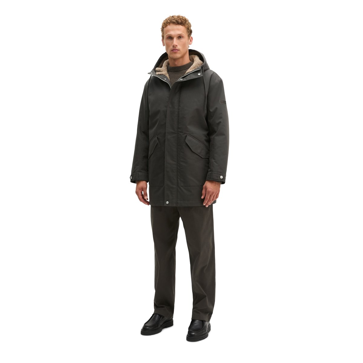 Veste à capuche en toile, coupe regular avec doublure en peluche et rembourrage en Unifi REPREVE® noir, MARC O'POLO
