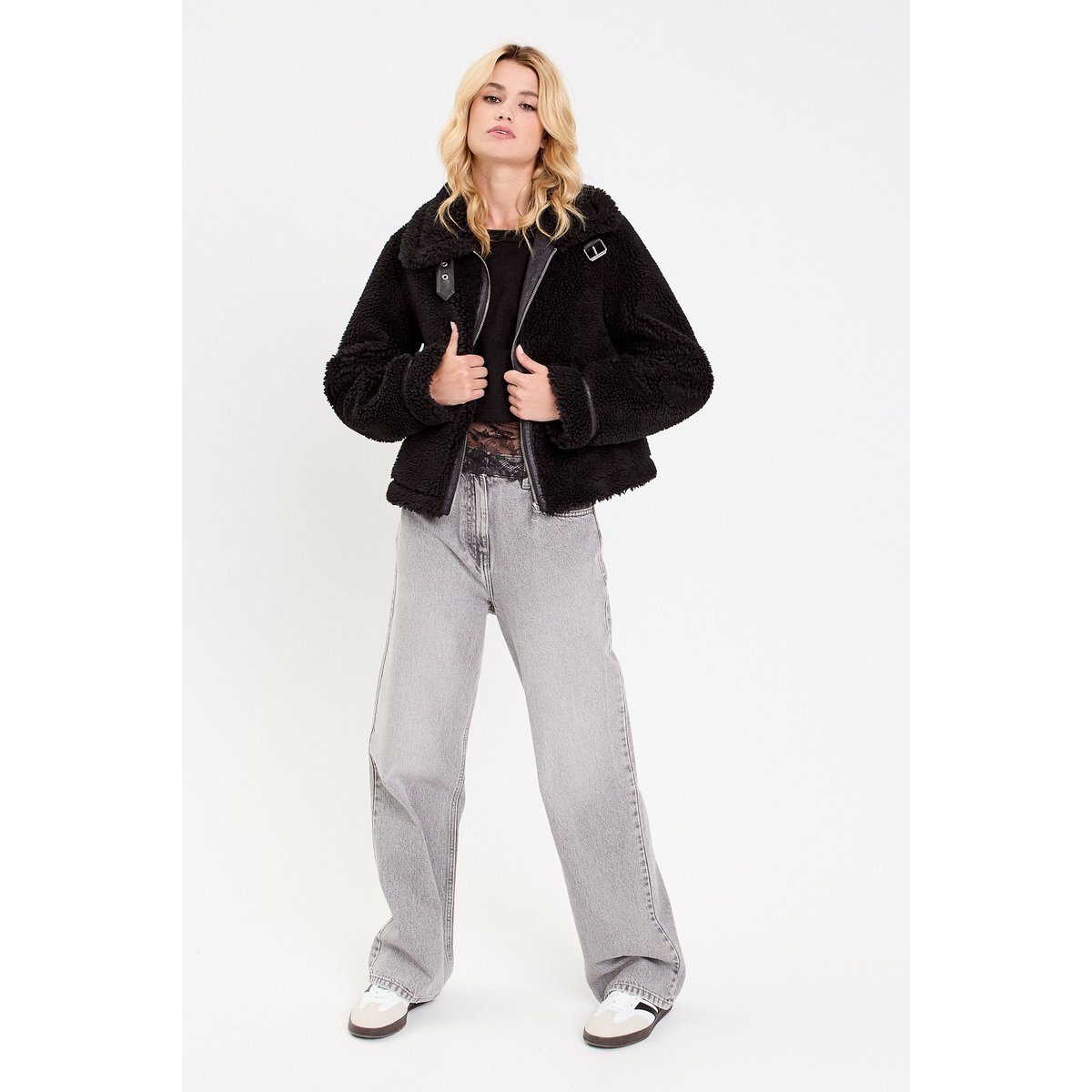 Bombardier court effet polaire bouclette noir, CACHE CACHE