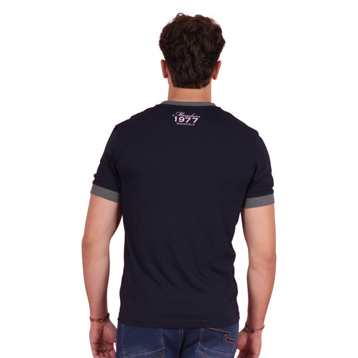 T-shirt en coton marine uni pourvu de manches courtes et d'un col rond bleu foncé, RUCKFIELD