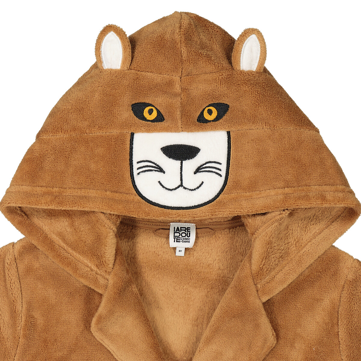 Fleece Bathrobe with Embroidered Hood camel, LA REDOUTE COLLECTIONS