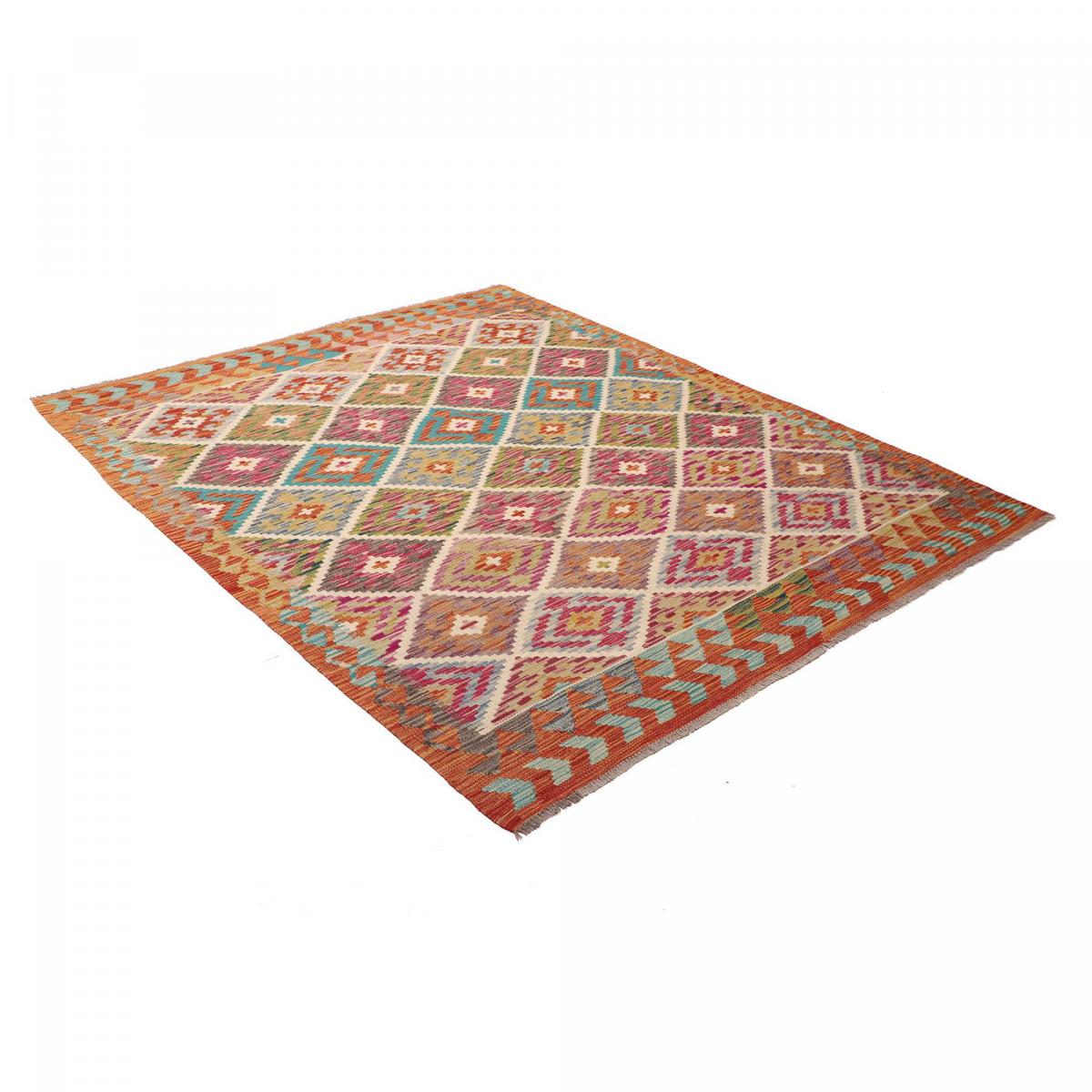 Tapis kilim au motif ethnique, tissé plat en laine, KILIM 29 multicolore, bleu, orange, UN AMOUR DE TAPIS