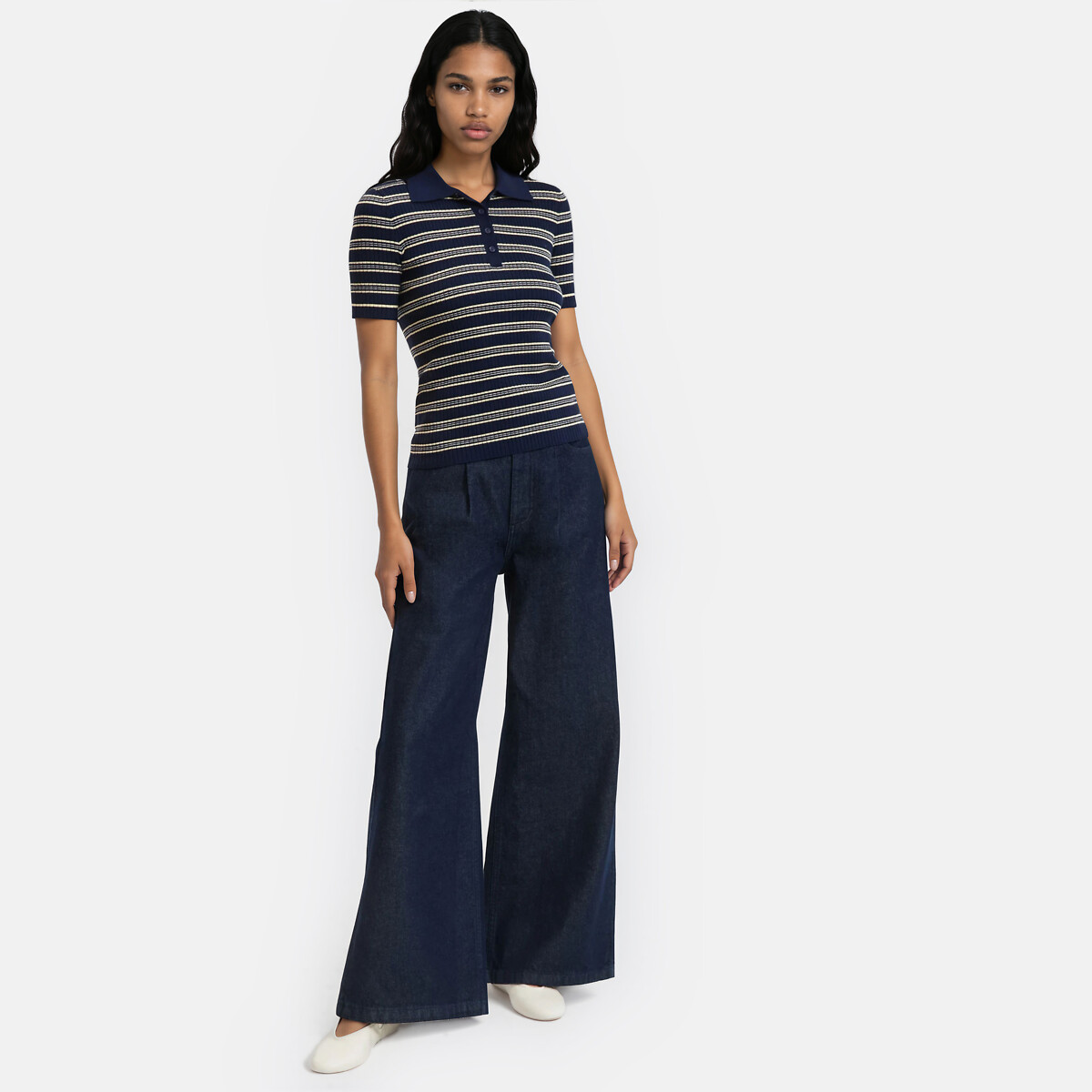 Paperbag Waist Wide Leg Jeans untreated blue, LA REDOUTE COLLECTIONS