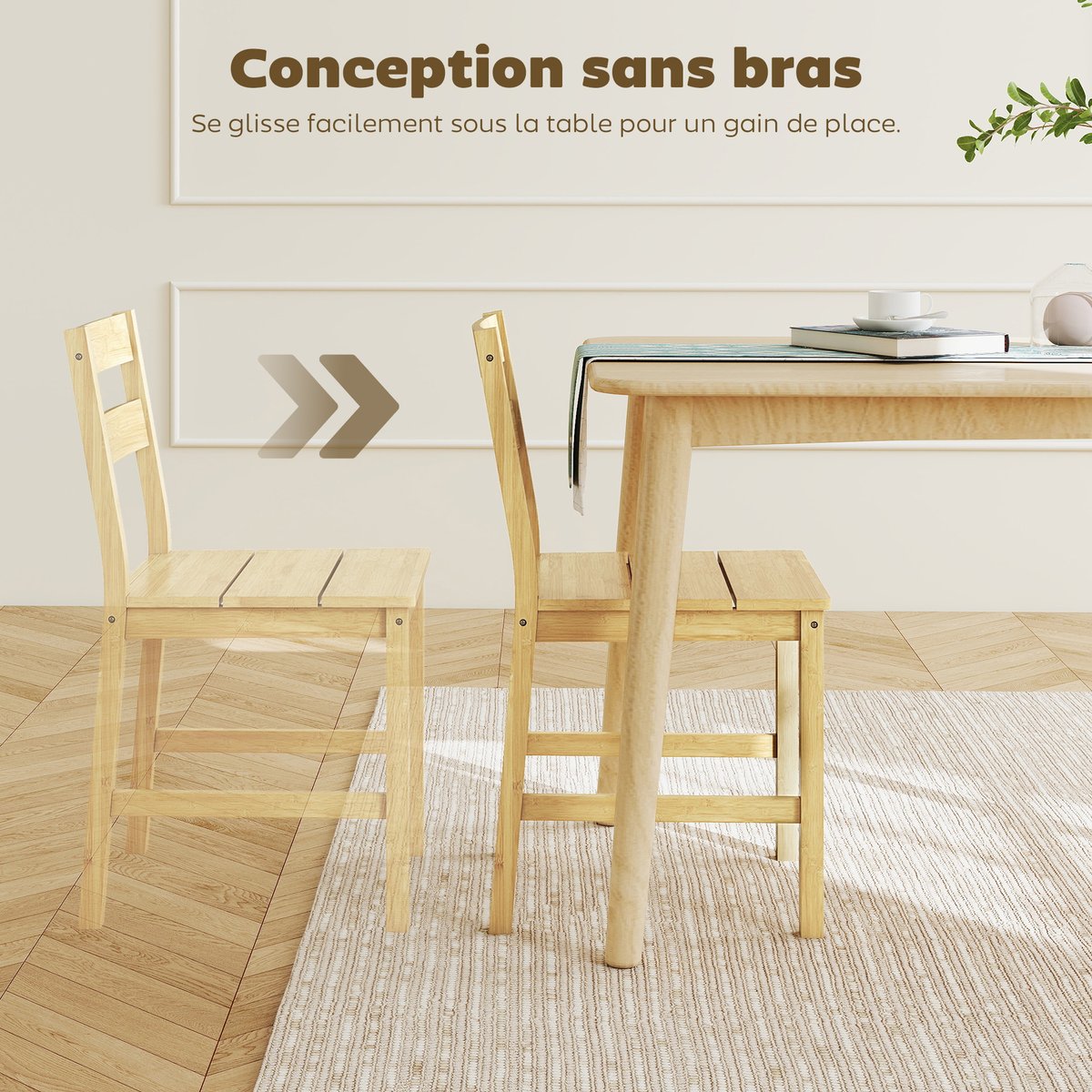 Chaise de salle à manger Bambou Bois naturel bois naturel, HOMCOM