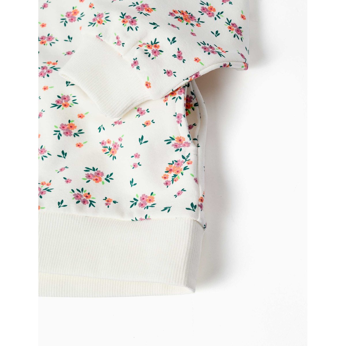 Sweat zippé en molleton à capuche avec motif floral beige clair, ZIPPY
